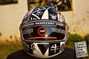 Hand painted helmet in Black, White & Gray positive symbols mcbc studio custom paint job