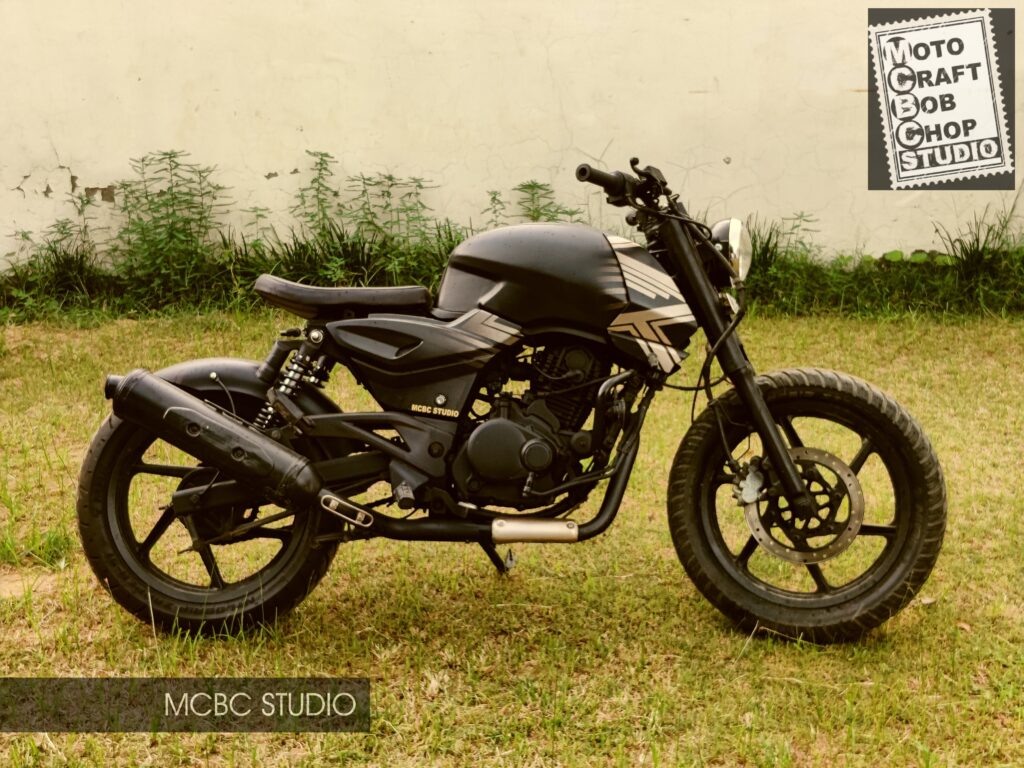 MCBC Studio custom modified motorcycle Bajaj Pulsar bobber Bajaj Pulsar modified into a single seater bobber